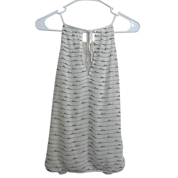 Express | Ivory White Halter Tie Back Love Print Sleeveless Top Medium Chiffon - Picture 4 of 6
